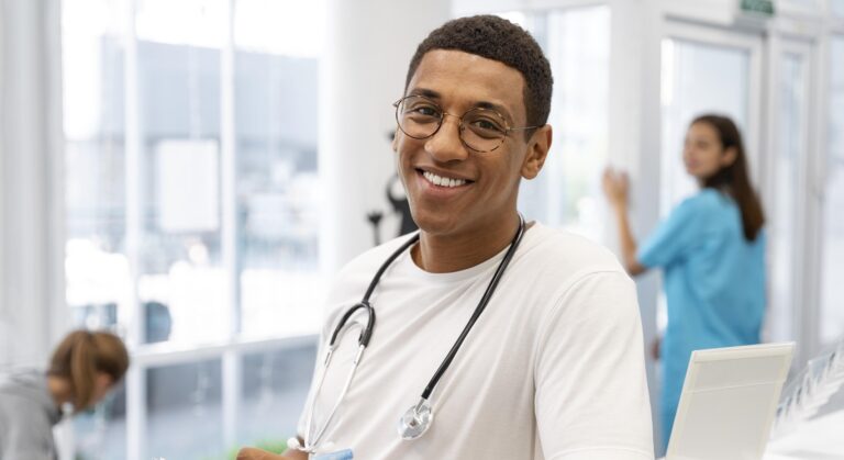 medium shot nurse with-stethoscope
